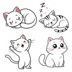 Fototapeta premium collection of Happy Cat Vector Illustration with Baby Kitten Doodle