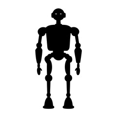 Black Silhouette of Robot Figure with Ball Joints transparent . and Flat Facial Features Standing Still on