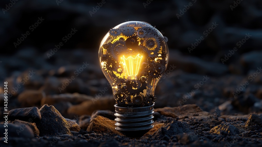 Poster A glowing lightbulb composed of gears and cogs, symbolizing engineered creativity