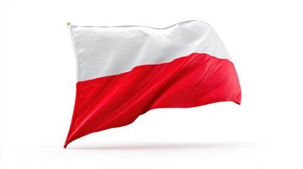 The Polish flag features horizontal stripes of white and red, prominently displayed against a clean, white background, symbolizing national pride and heritage in Poland