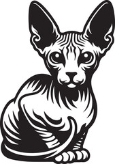 Sphynx Cat Vector Black and White Line Art Illustration