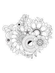 Decorative Zentangle Drawing of Blooming Flowers