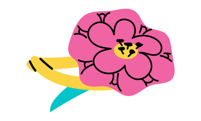 Hairpins from the 90s. A hairpin with a flower. Flat doodle illustration, a bright hair accessory. Suitable for fashion, teen, retro style, girly looks, school aesthetics, and vintage design themes.
