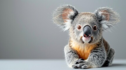 Obraz premium a yellow koala smiling happily over white isolated background photo white isolated studio portrait 