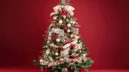 Fototapeta premium Festive Christmas tree with elegant decorations