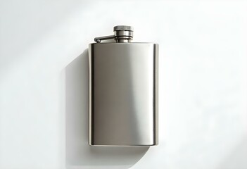 Flat metal flask on white background