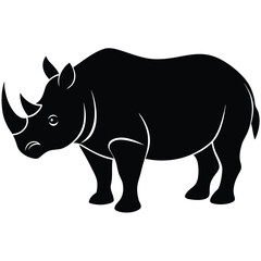 Minimalist Black And White Rhinoceros Illustration Isolated On White Background.