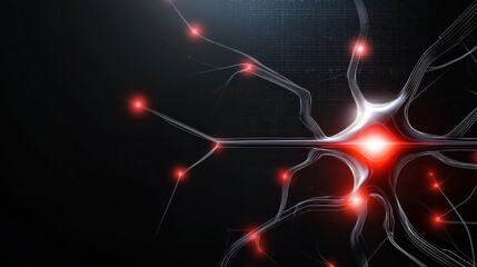 A striking digital representation of a neuron in a dark, abstract environment.