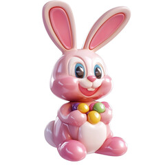 Obraz premium Pink bunny holding colorful eggs cute Easter toy