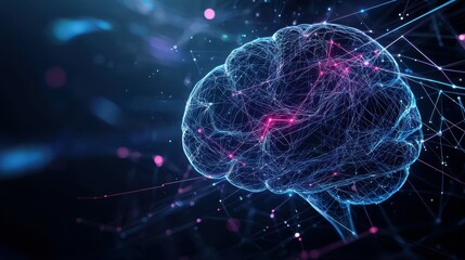 Obraz premium Abstract digital brain illustration with vibrant connections and neural networks.