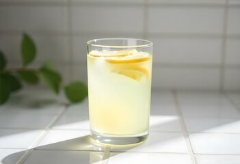 Glass of fresh lemonade isolated on white background