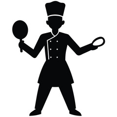 Chef Silhouette With Cooking Utensils Symbolizing Culinary Expertise And Menu Preparation.