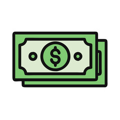 Dollar bills icon isolated on black background