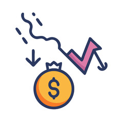 Volatility: Money bag with downward and upward trending arrows