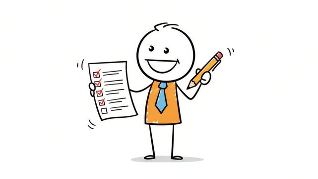 Happy stick figure checking off to do list illustration