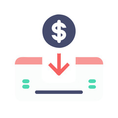 Money transfer icon: Dollar coin entering download box