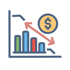 Decreasing bar graph with dollar sign showing economic loss