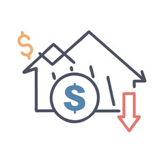Decreasing House Value and Mortgage with Arrow Illustration