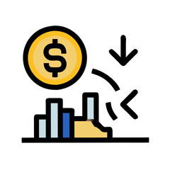 Dollar coin with a graph on a black background