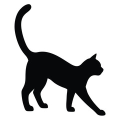 Elegant Black Cat Silhouette Prowling Stalking Gracefully Vector Image Isolated.