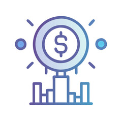 Dollar coin above bar graph, financial success icon