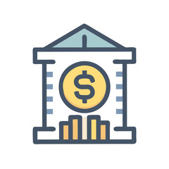 Stylized Bank Icon with Dollar Sign on Black