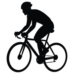 Fototapeta premium Cyclist Silhouette On Road Bike Vector Illustration Sport Recreation Black And White.