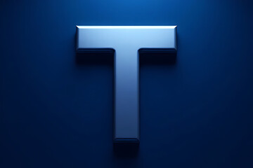 Metallic 3D letter T reflecting subtle lights on a deep blue gradient background