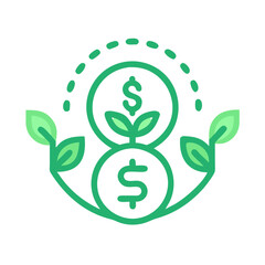 Financial growth icon with plant and dollar symbols.