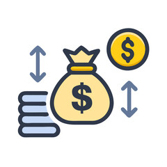 Money exchange, investment, dollar bag and coin icon