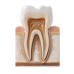 Dental tooth model cross-section isolated on transparent background