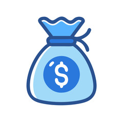 Blue Money Bag Icon With Dollar Sign Symbol