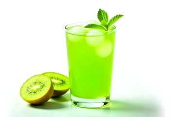 Glasses of fruit drinks with ice cubes isolated on white