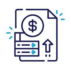 Fototapeta premium Financial Document Upload Icon in Neon Outline Style