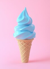 A tasty blue ice cream cone on a vibrant pink background