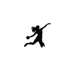 Woman Handball player silhouette on white background