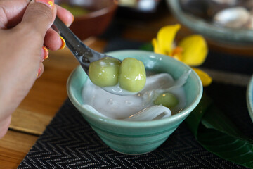 Coconut Dumplings in Sweet Coconut Milk (Kanom Ko Nam Kati) is Thai Traditional Dessert of South of Thailand. 