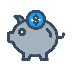 Blue outlined piggy bank, money saving, financial planning