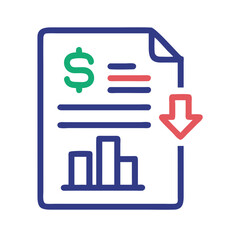 Financial Report Icon Representing Decreasing Profits and Losses