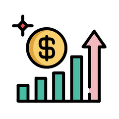 Financial Growth Chart with Dollar Coin and Arrow
