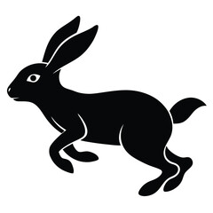 Minimalist Black Hare Illustration Running With Speed And Elegance Isolated On White.