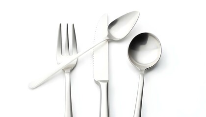 Cutlery set with Fork, Knife and Spoon isolated on white background