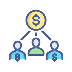 Funding concept, money distribution icon on black background