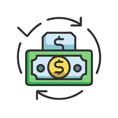 Dollar Bill Circulation Icon, Finance and Money Movement