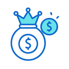 Money bag icon with crown and dollar coin