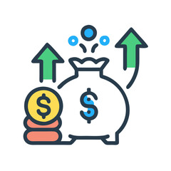 Money Growth: Bag with Dollars and Arrows Upward