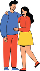 Fototapeta premium A colorful and simple vector illustration of a modern couple in an embrace, isolated on a white background