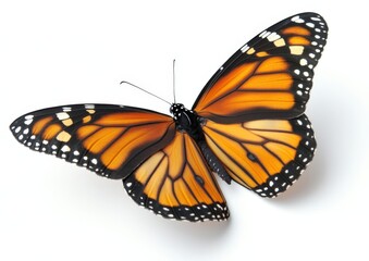 Fototapeta premium A lovely butterfly is gracefully flying in the air on a white background