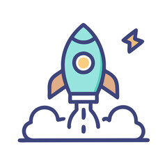 Cartoon Rocket Launch Icon, Space Exploration, Startup