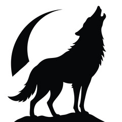 Fototapeta premium Silhouette Vector Image Of A Howling Wolf With Crescent Moon Graphic.